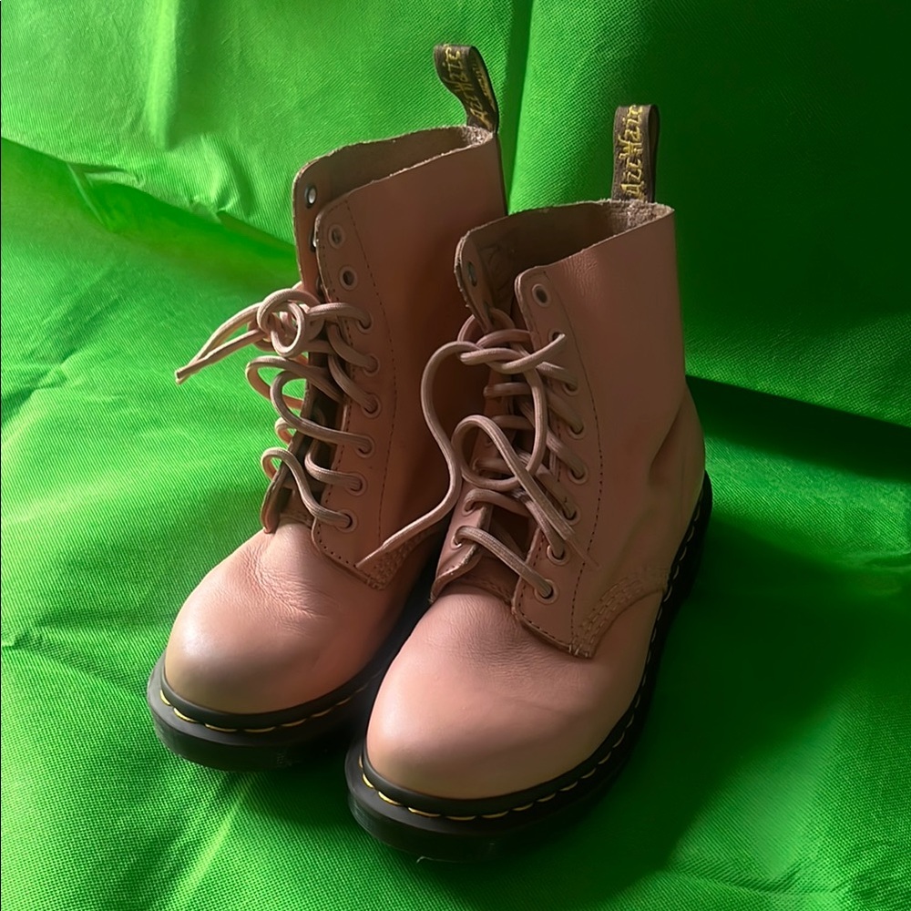 Dr. Martens Pink Combat Moto Boots Lace-Up Design